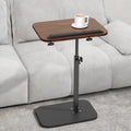 ENNVA Side Table for Couch, Adjustable Height C Shaped End Table, Narrow Sofa Side Table for Living Room & Bedside, Brown Wooden Top with Black Metal Base