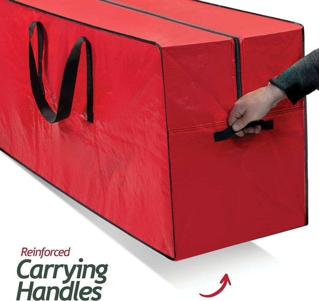 Sagler 9 ft Christmas Tree Storage Bag - Waterproof, Heavy-Duty, Large Christmas Tree Bag - Reinforced Handles, Dual Zipper, Label & Side Pocket - Protection From Dust, Water - Red, 50x15x20"