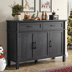 48 Inch Sideboard Buffet Cabinet with Storage, Farmhouse Coffee Bar Cabinet with 2 Drawers, Adjustable Shelves, Wood Sideboard Credenza for Kitchen, Living Room, Entryway, Black