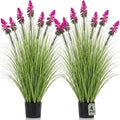 Jexine 2 Pieces 4 ft Artificial Tall Grass Plants Outdoor with Plum Cockscomb Flower Tall Artificial Grass Green Onions Plant Potted for Housewarming Gift House Garden Lobby Outdoor