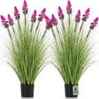 Jexine 2 Pieces 4 ft Artificial Tall Grass Plants Outdoor with Plum Cockscomb Flower Tall Artificial Grass Green Onions Plant Potted for Housewarming Gift House Garden Lobby Outdoor