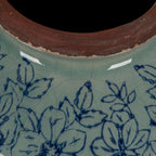 Creative Co-Op Round Decorative Terra-Cotta Vase with Transferware Pattern, Blue