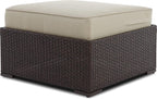 Serta Laguna Brown Wicker Outdoor Patio Ottoman with Beige Cushion for Deck, Porch, Backyard or Patio Seating