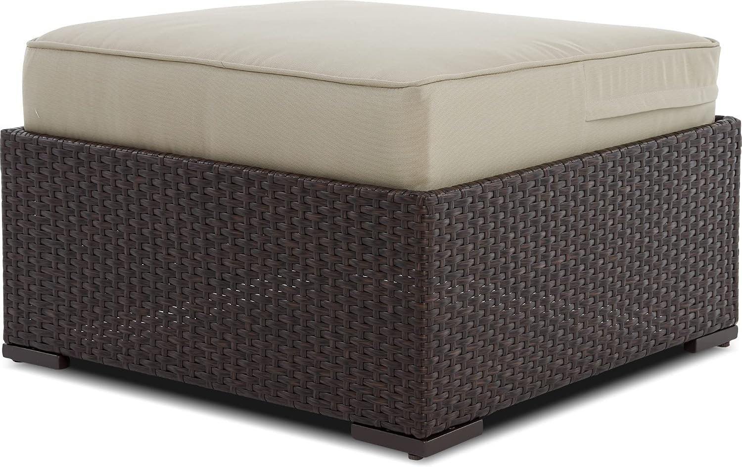 Serta Laguna Brown Wicker Outdoor Patio Ottoman with Beige Cushion for Deck, Porch, Backyard or Patio Seating