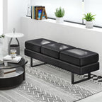 Giantex Waiting Room Bench, Faux Leather Office Guest Chair with 3 Seats, 660 Lbs Capacity, Metal Frame, Reception Chair, Upholstered Bench for Lobby, Conference Room, Entryway, Dining Room (Black)