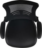 EMMA + OLIVER Mid-Back Black Mesh/LeatherSoft Ergonomic Drafting Chair with Flip-Up Arms