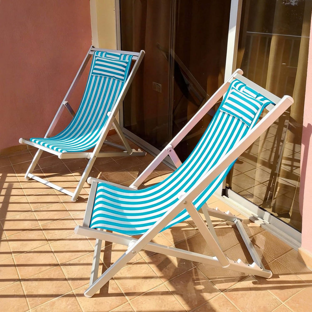 Beach Sling Chair Replacement Canvas, 16x44.5 Inch Folding Lounge Chair Fabric with Pillow for Beach/Sunbathing/Courtyard/Garden [Pinstripe Sky Blue, Only Replacement]