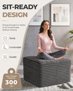 23.6in Pouf Ottoman, Corduroy Ottoman Foot Rest with Dual‑Layer Support, Large Poofy Pouf with Soft Chunk‑Foam Top & Firm Foam Base, Floor Foot Stool for Living Room, Dark Grey