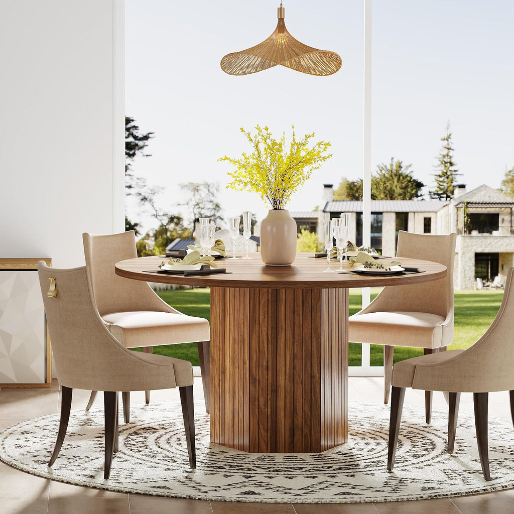 Tribesigns Wood Round Dining Kitchen Table for Dining Room, 47 inch Dinner Table 4-6 People with Heavy Duty Pedestal Base Circle Tabletop for Kitchen Living Room, Brown