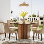 Tribesigns Wood Round Dining Kitchen Table for Dining Room, 47 inch Dinner Table 4-6 People with Heavy Duty Pedestal Base Circle Tabletop for Kitchen Living Room, Brown