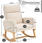 Rocking Chair Nursery, Upholstered Nursing Rocker Chair for Mom with High Backrest and Side Pockets for Bedroom Living Room, Beige