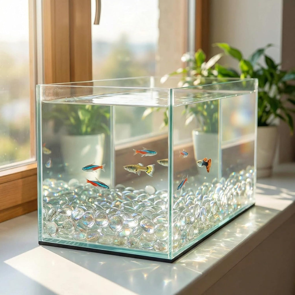 HappyFiller 5 LB Clear Glass Beads for Vase,Glass Marbles Gems Stones for Vase Fillers,Flat Bottom Round Top,Home Decoration,Fire Pit, Floral Centerpieces,Aquarium Fishbowl Pebbles,Approx 480~500 pcs