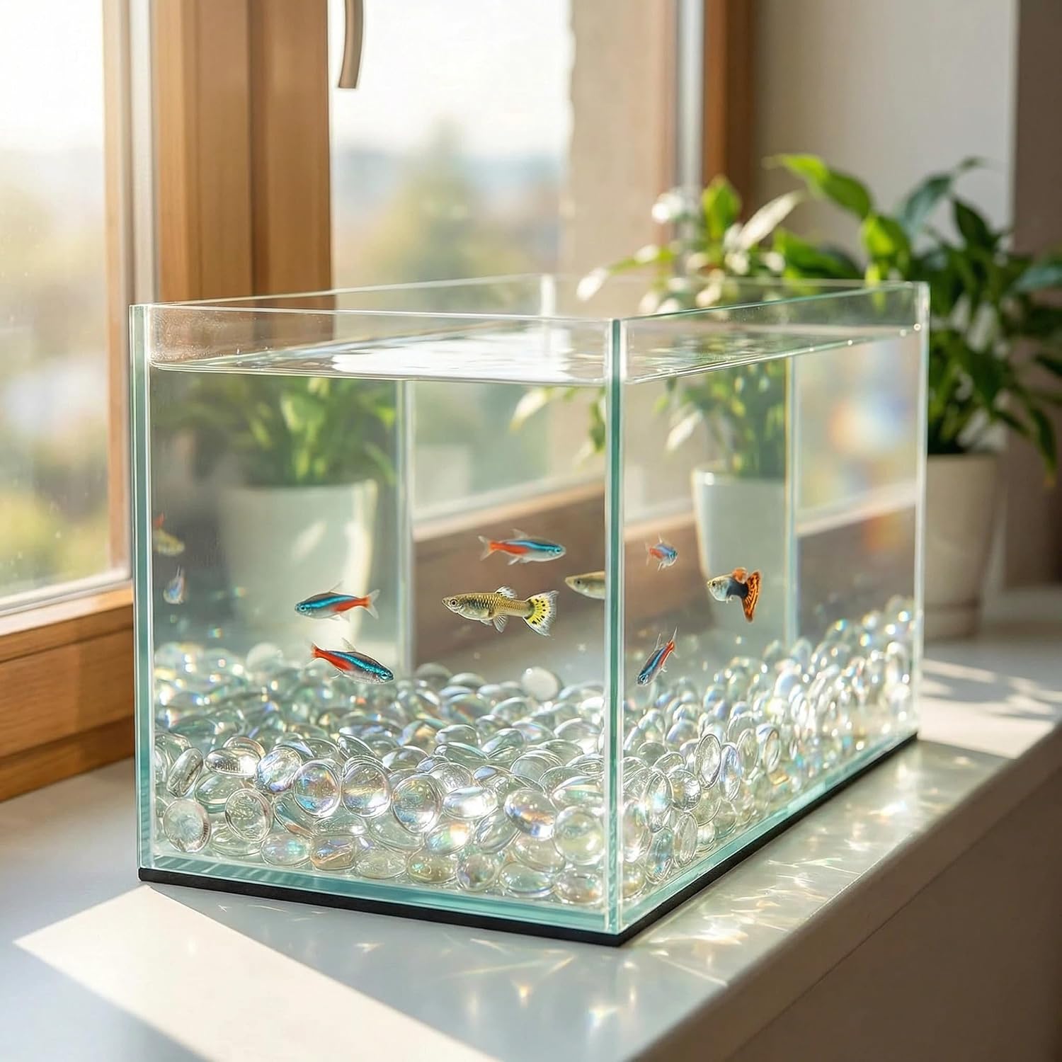 HappyFiller 5 LB Clear Glass Beads for Vase,Glass Marbles Gems Stones for Vase Fillers,Flat Bottom Round Top,Home Decoration,Fire Pit, Floral Centerpieces,Aquarium Fishbowl Pebbles,Approx 480~500 pcs