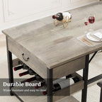 GarveeHome Dining Table Set for 4, Kitchen Dining Table Set with Upholstered Benches, Kitchen Dining Room Table with Storage Drawers & Wine Rack for Small Space, Light Grey