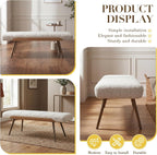 EALSON Modern Ottoman Bench, Upholstered Boucle Fabric Entryway Bench with Metal Legs, 49.5” Cozy Dining Bench for Bedroom Living Room, Beige