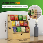 Bamboo Tea Bag Organizer for Coffee Bar, 4 Tier Modular Tea Organizer with Drawer, Large Capacity Tea Storage Box, Stackable Tea Station Organizer, No Assembly, Kitchen Counter