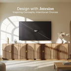 BELLEZE 65 Inch Fluted Buffet Cabinet with Storage, Symmetrical Arc Accent Sideboard Large Console Table for Dining Room, Kitchen, and Living Room (Caramel Brown)