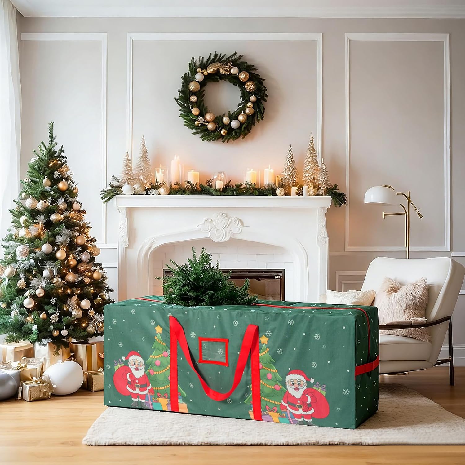 9 Ft Christmas Tree Storage Bag, Waterproof Heavy Duty Oxford, Extra Large Xmas Tree Storage Bag with Handles and Sleek Zipper for Christmas Ornaments Wreath, Green