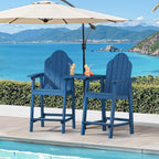 LUE BONA Tall Adirondack Chair Set of 2, All Weather HDPS Bar Height Chairs with Aluminum Legs, Detachable Table & Umbrella Hole for Patio, Deck, Backyard & Commercial Use Navy Blue