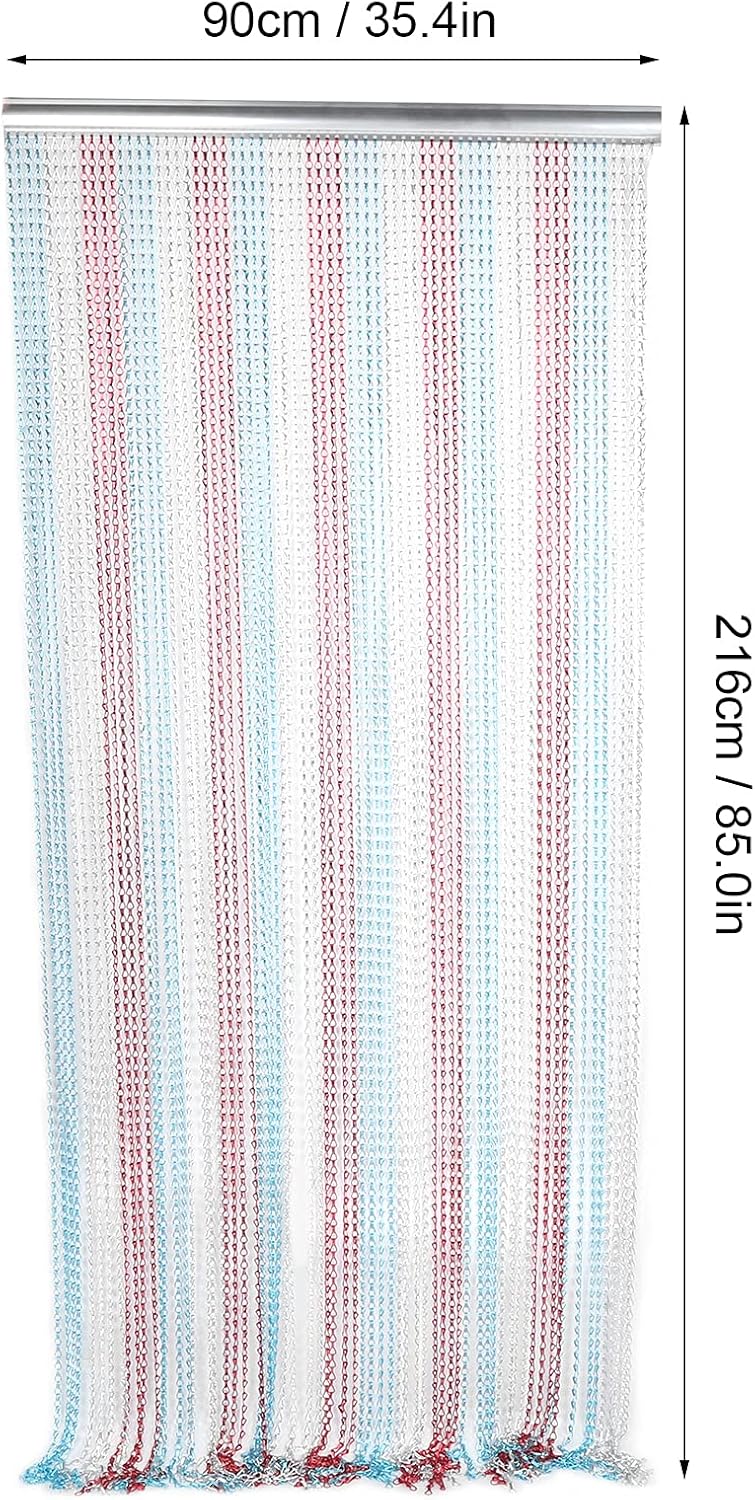 Dense Aluminum Chain Hanging Door Curtain, Ventilated Proof Room Divider in Red Blue Silver for Kitchen
