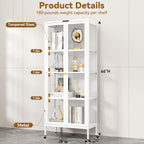 Polup Metal Glass Display Cabinet with Glass Doors, Lighted Curio Cabinet with 8-Color LED Lights, 66 Inch Tall Display Case for Collectibles, Plants, White Glass Cabinet for Living Room
