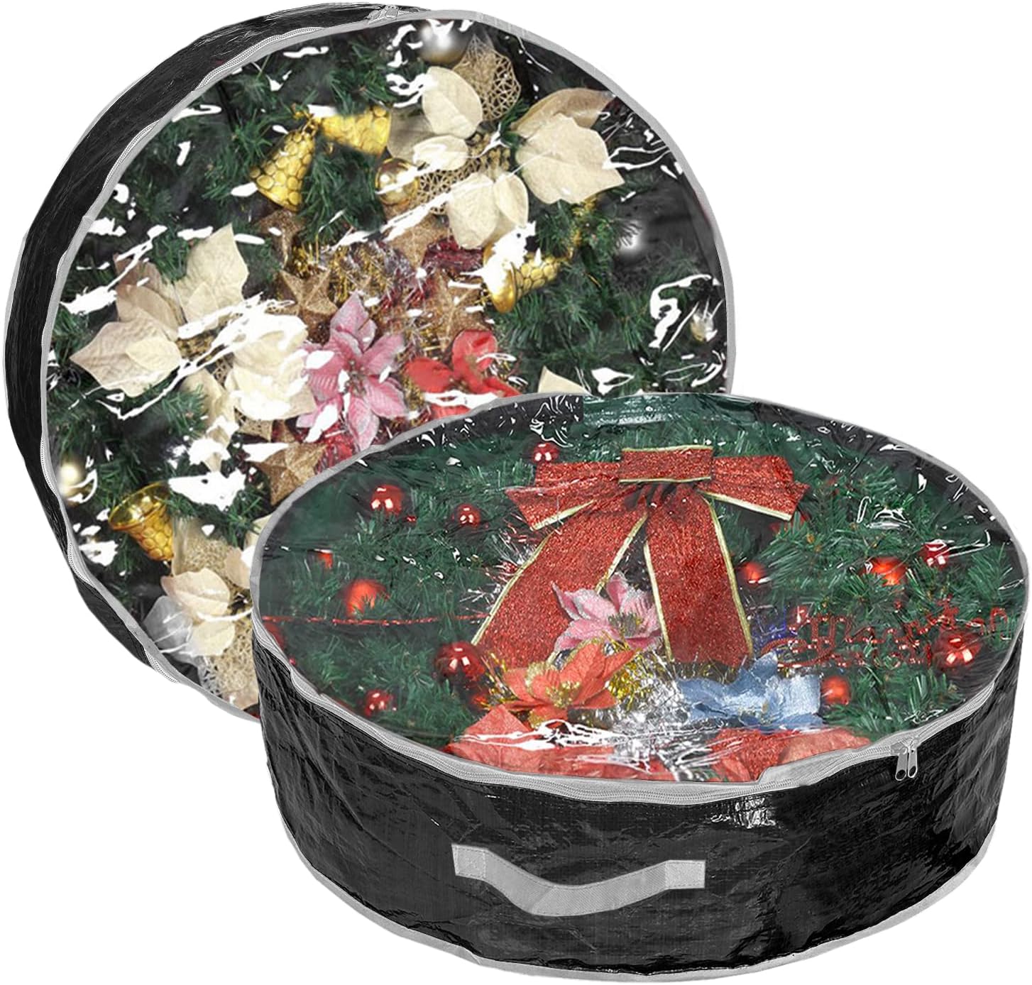 Propik Christmas Wreath Storage Bag 36" - Garland Holiday Container with Clear Window - Tear Resistant Fabric - 2 Pack (36 Inch, Black)