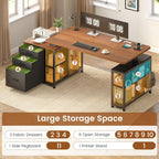 SEDETA Electric Standing Desk with 3 Fabric Drawers, 61" Height Adjustable Office Executive Desk with Storage Drawers, Stand up Computer Desk with Power Outlet for Home Office (Black + Brown)