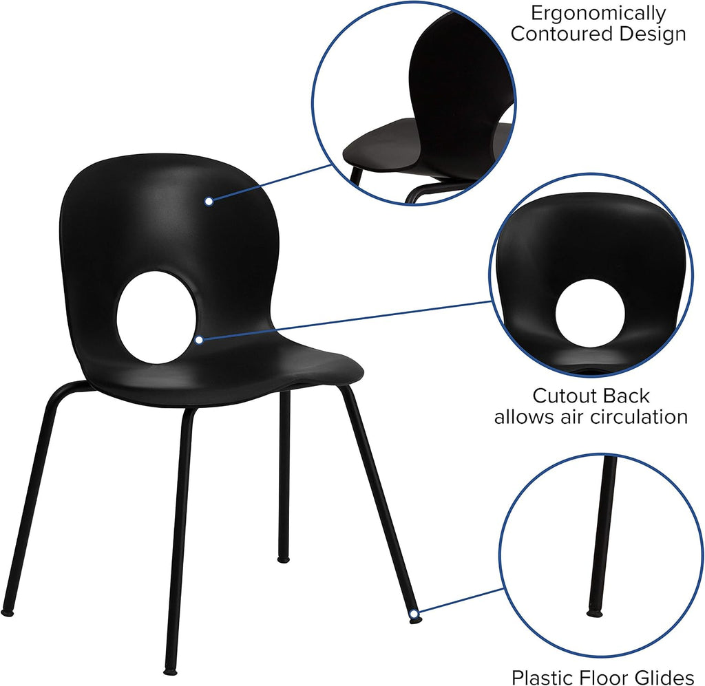 Flash Furniture 5 Pack HERCULES Series 770 lb. Capacity Designer Black Plastic Stack Chair with Black Frame
