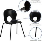 Flash Furniture 5 Pack HERCULES Series 770 lb. Capacity Designer Black Plastic Stack Chair with Black Frame