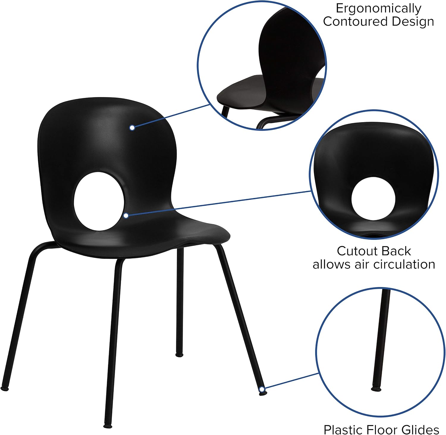 Flash Furniture 5 Pack HERCULES Series 770 lb. Capacity Designer Black Plastic Stack Chair with Black Frame