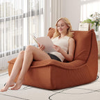 Bean Bag Chair for Adults, Single Lounge Chair with Lumbar Pillow, Comfy Floor Sofa with High-Resilience Foam, Lazy Accent Chair for Living Room, Bedroom, Apartment, Or Reading Corner, Orange