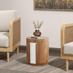 LuxenHome Modern End Table with Storage, 18.5” Wood Round Side Table with Ash Veneer, Nightstand Bedside Tables for Bedroom, Sofa Accent Tables for Living Room, Entryway, Office, Couch