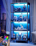 Glass Display Cabinet with Doors, 4-Tier Display Case with Adjustable Shelves, RGB LED Lights with App & Remote Control, Curio Storage Cabinet with Metal Base for Collectibles, Books, Black