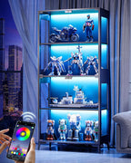 Glass Display Cabinet with Doors, 4-Tier Display Case with Adjustable Shelves, RGB LED Lights with App & Remote Control, Curio Storage Cabinet with Metal Base for Collectibles, Books, Black