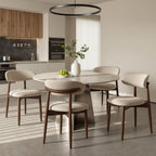 COLAMY Mid-Century Modern Wooden Dining Chair Set of 4, Indoor Upholstered Kitchen Chairs with 2.6" Cozy Padded Seat, Walnut Finish Side Dining Chair for Dining Room & Kitchen, Beige