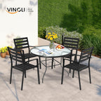 VINGLI 40'' Outdoor Dining Table with Umbrella Hole, All Weather Round Patio Table, Waterwave Tempered Glass Top and Metal Frame, for Garden Porch Balcony Yard