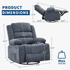 Garvee Rocking Recliner Chair Lazy boy Swivel Nursery Rocker for Adults | Wide 360° Recliner with Cup Holder Glider with Upholstered Deep Seat Linen Lazy boy chair for Living Room Blue