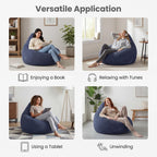 COSTWAY Bean Bag Chair for Adults & Kids, Corduroy Beanbag Chair for Teens, Comfy Sponge Filling Soft Lazy Sofa Chair for Living Room, Bedroom (Navy, 32"x35"x28")