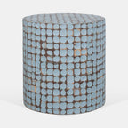 East at Main Boho Side Table Nightstand, Blue Coconut Shell End Table, Handcrafted Accent Furniture for Living Room, Bedroom, or Entryway, Coastal Rustic Decor, Small Round Accent Table