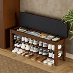 Homleke 39.4" Wide Solid Wood Shoe Rack Bench with Flip-Top Storage | 2-Tier Entryway Bench with Cushion, Adjustable Shelf, Holds Up to 10 Pairs, for Hallway, Bedroom and Closet, Walnut
