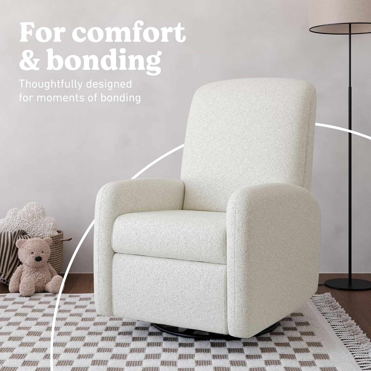 Graco Bellwood Power Recliner Swivel Glider (Ivory Boucle) – Electronic Power Recliner for Nursery, Includes Dual-USB Charging Port for USB-A & USB-C, Glider Rocking Chair with Full Recline