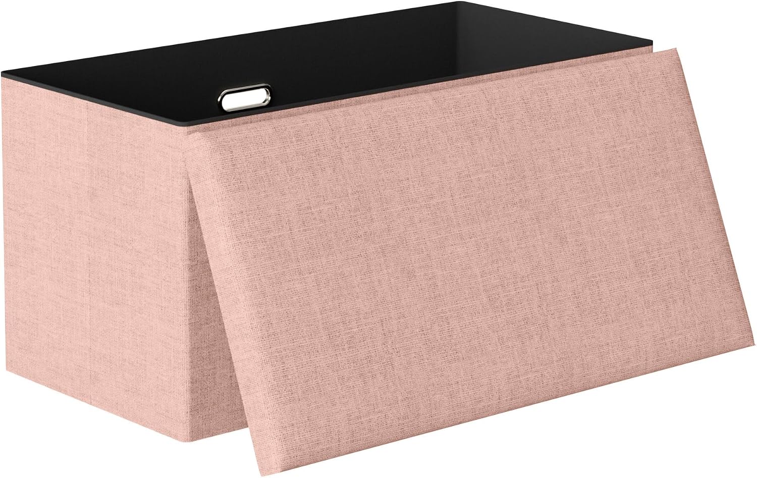 VECELO 30'' Folding Storage Ottoman Bench, End of Bed Linen Fabric Foot Rest Stool with Padded Seat, Large Footstools for Bedroom, Living Room, Load 550 lb, Pink