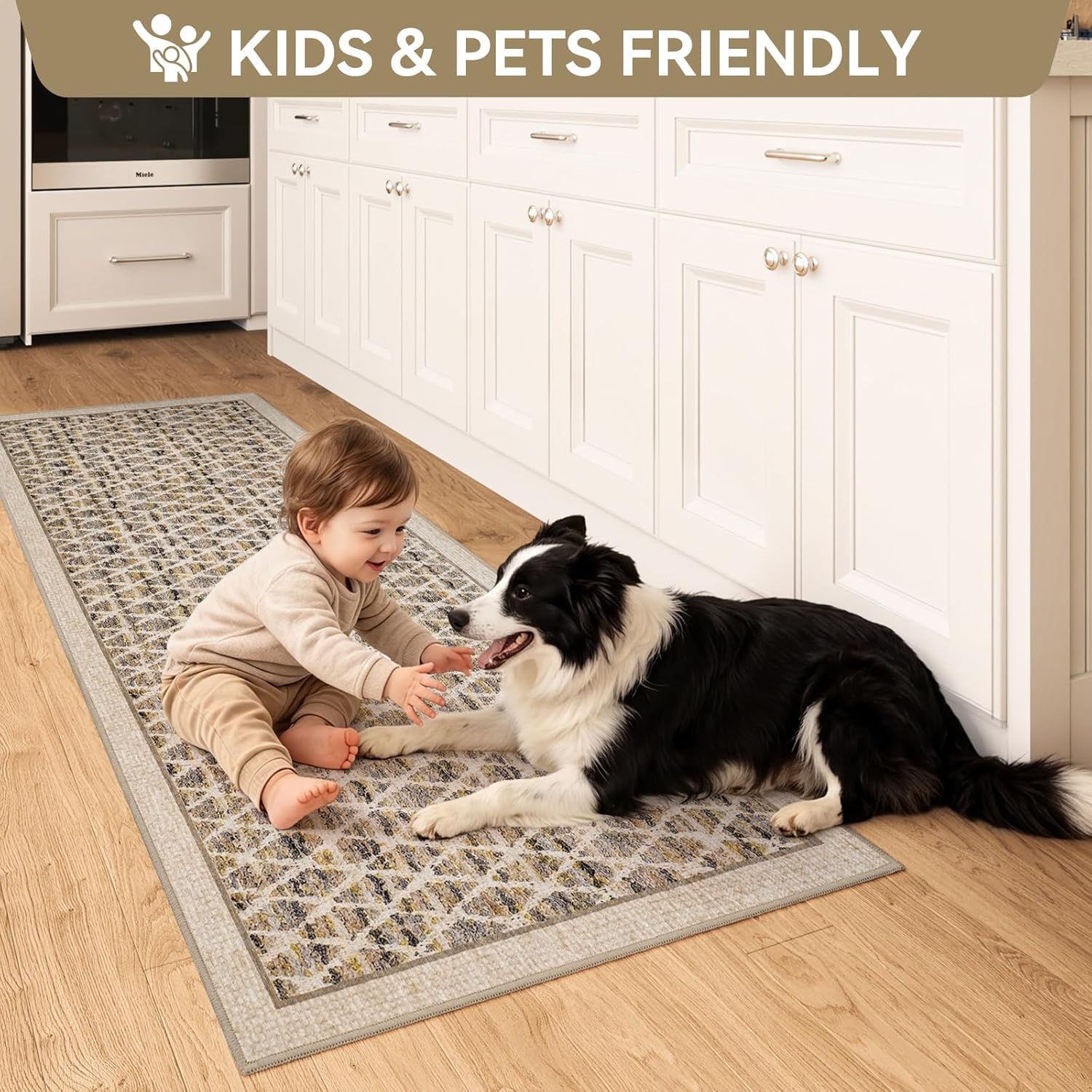 Washable Runner Rug 2x6 for Hallway, Non Slip Kitchen Runner Rug, Soft Low Pile Indoor Carpet Runner for Entryway, Laundry Room, Bedroom Decor (2'x6', Beige)