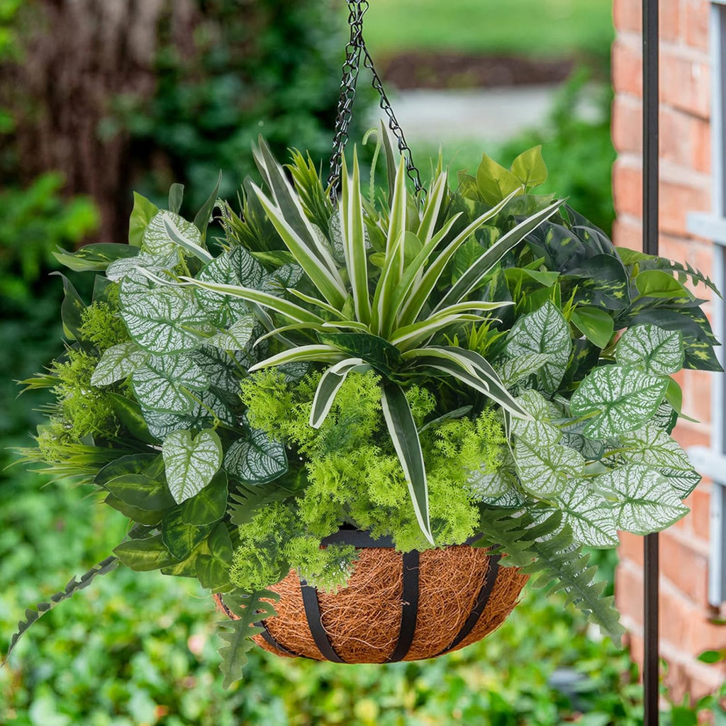 18 Bundles Artificial Greenery for Outdoors, Artificial Outdoor Plants UV Resistant Fake Spider Fern Coleus Plant Faux Bushes Leaves for Outside Window Box Patio Garden Front Porch Yard Summer Decor