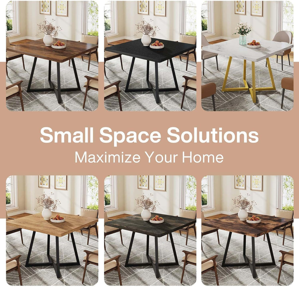 Tribesigns Square Dining Table for 2, 31.5" Industrial Dinner Table with Metal Base, Kitchen Table for Dining Room, Small Space, Apartment, Rustic Brown & Black