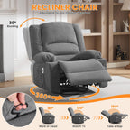 Oversized Recliner Chair with Massage and Heat for Adults, 360° Swivel Rocking Recliner, Big Seat Living Room Chair with Ergonomic Design, Cup Holders and Side Pockets
