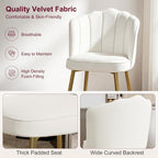 VECELO Velvet Dining Chairs Set of 2, Modern Upholstered Kitchen Chairs with Thick Cushions, Curved Padded Backrest and Metal Legs, for Kitchen, Dining Room, Living Room, White