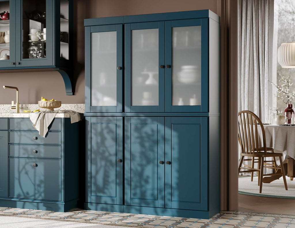 Palace Imports 100% Solid Wood 48.5"" Pantry China Cabinet with Raised Panel, Frosted Glass Doors, 2-Drawers and Adjustable Shelves