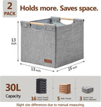 KAKAMAY 13x15x13 Inch Collapsible Fabric Storage Cubes, Grey 2-Pack with Wooden Handles, Cube Storage Bins for Kallax Shelf, Closet, Living Room, Bedroom, Nursery, Toys, Clothes, Blankets, Laundry