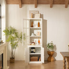 Chic 75.25'' White Freestanding Pantry Cabinet with Glass Door, Ideal for Kitchen & Living Room - Double-Action Doors for Easy Access!